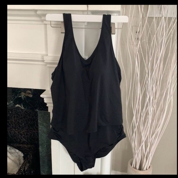 Land's end swimsuit black FAUXKINI V-NECK - Picture 5 of 7